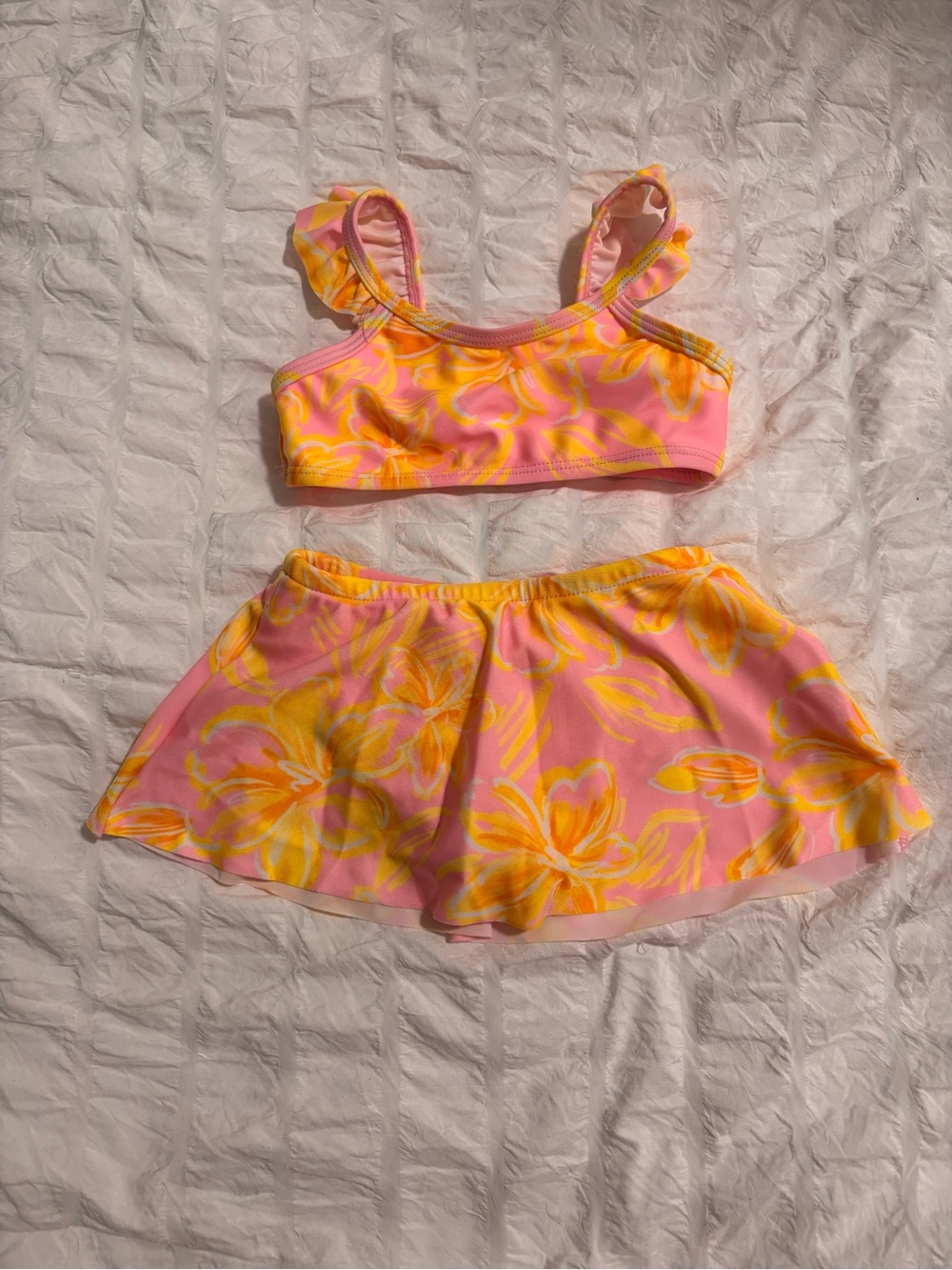 Wonder Nation Baby Girls 18M Floral 2-Piece Swimsuit Set Pink Yellow